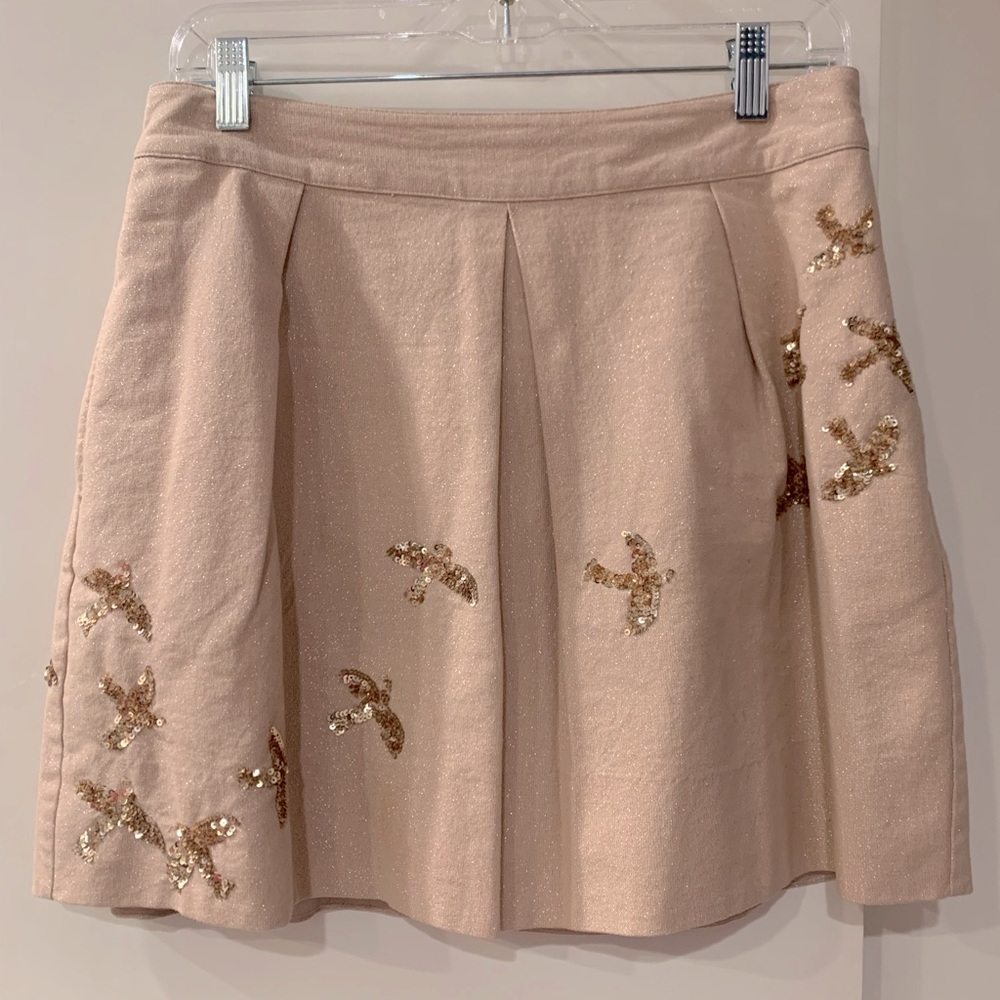 Anthropologie Leifnotes Migration Gold Sequin Birds Skirt 6